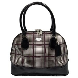 Coach Dome‎ Satchel Handbag Plaid Print Leather Trim Designer Purse